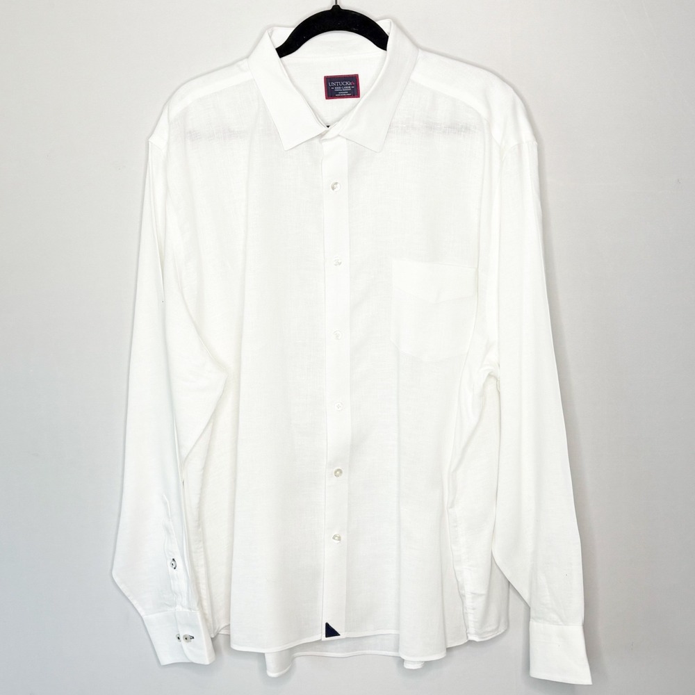UNTUCKit Mens 3XL White 100% Linen Long Sleeve Button Front Shirt Wrinkle Resist